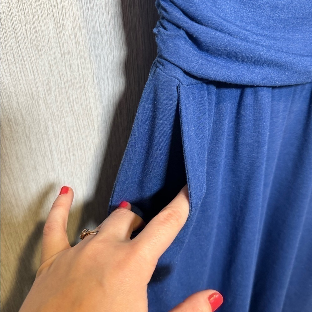 Betabrand Women's Canopy Blue Pockets Short Sleeve Cowl Neck Dress Small - Picture 4 of 5